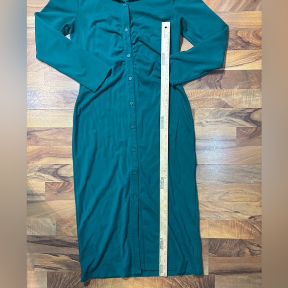 COS Green Button Down Collared Midi Dress Small Minimalist Long Sleeve Modern - Picture 4 of 10